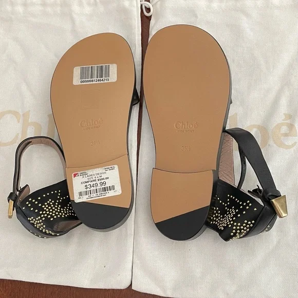 NEW CHLOE Suzanna Studded Leather Ankle Strap Sandals - - Picture 7 of 8